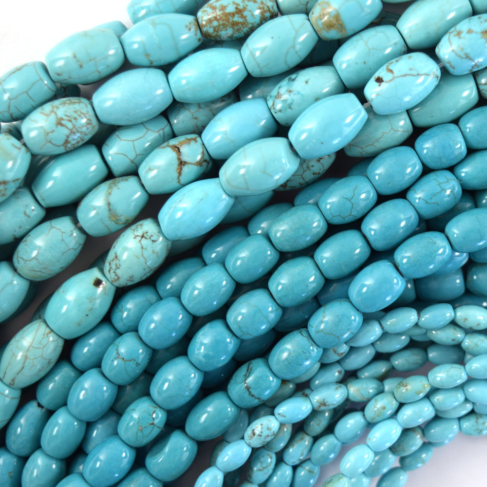 Blue Turquoise Rice Beads Gemstone 15.5" Strand 4x6mm 8x12mm