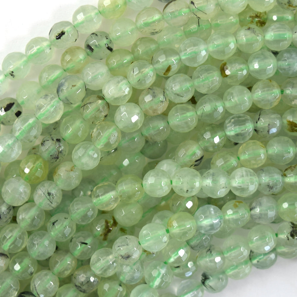 Natural Faceted Green Prehnite Round Beads Gemstone 15.5"Strand 4mm 6mm 8mm 10mm