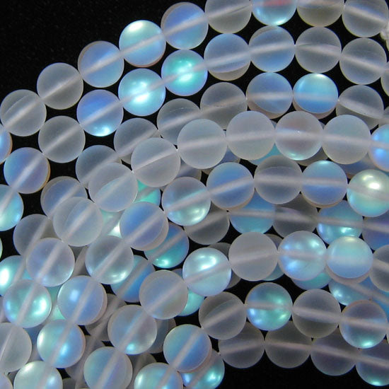 Matte White Mystic Aura Quartz Round Beads Gemstone 15" Strand 6mm 8mm 10mm 12mm