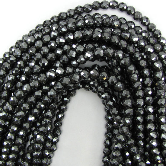 Natural Faceted Hematite Round Beads 15.5" Strand 3mm 4mm 6mm 8mm 10mm
