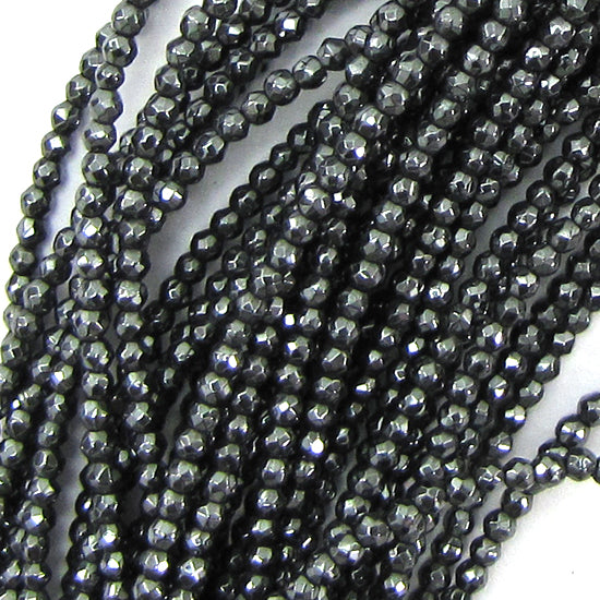 Natural Faceted Hematite Round Beads 15.5" Strand 3mm 4mm 6mm 8mm 10mm