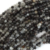 Faceted Black Rutilated Quartz Round Beads 15