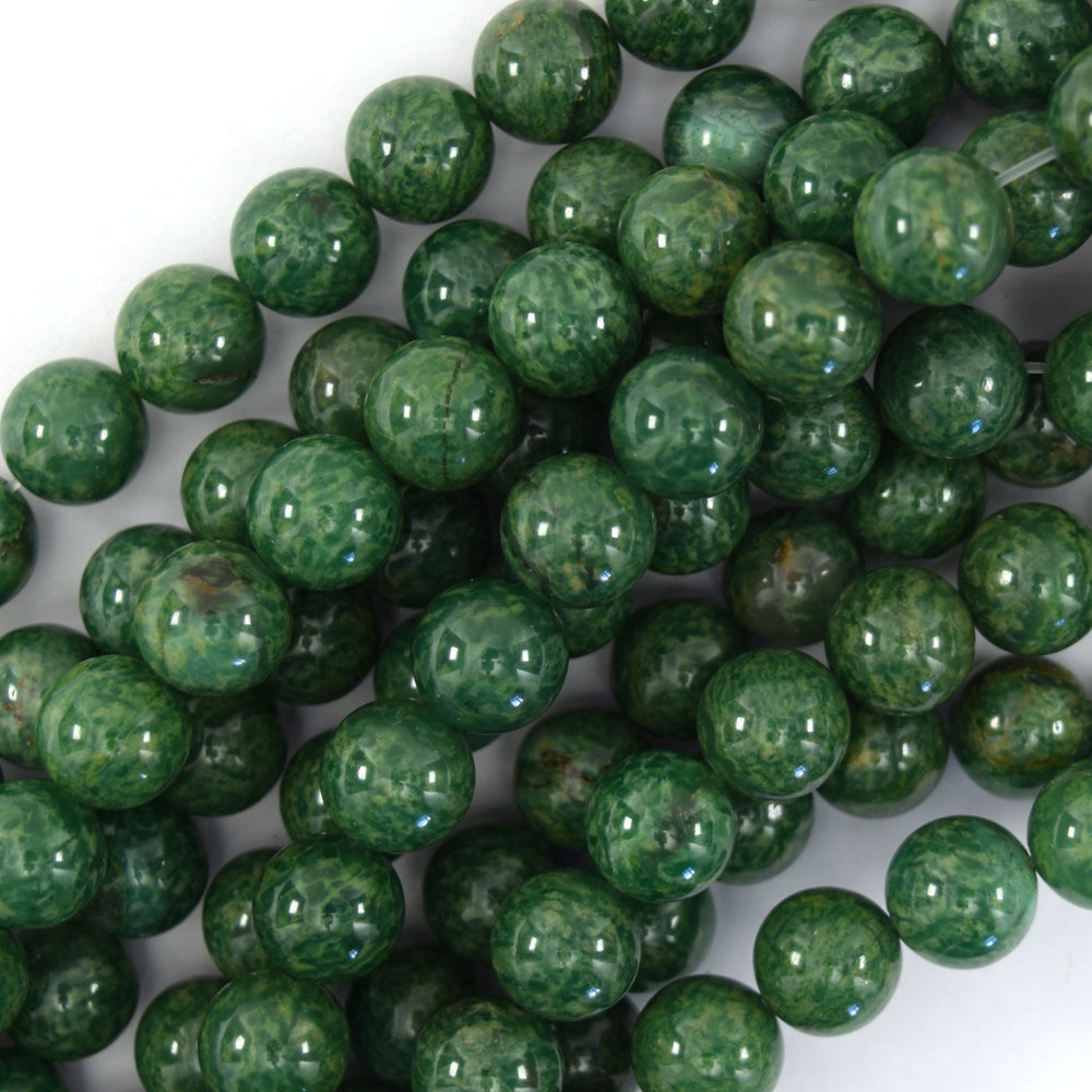 African Jade Beads, Natural Dark Green, 8mm Round - Golden Age Beads