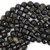 Natural Faceted Black Gold Obsidian Round Beads 15