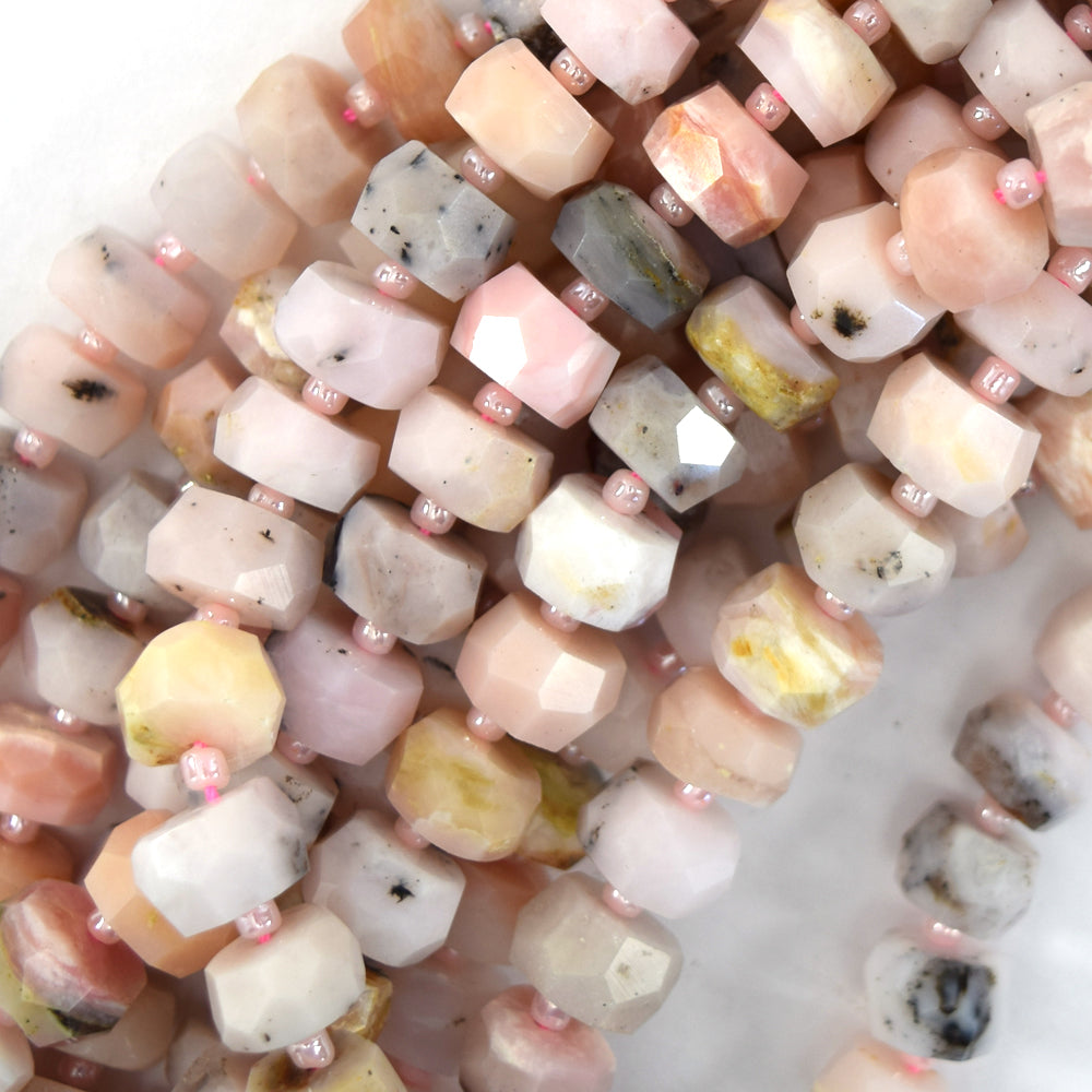 10mm - 11mm natural faceted Peruvian pink opal rondelle beads 15.5" strand