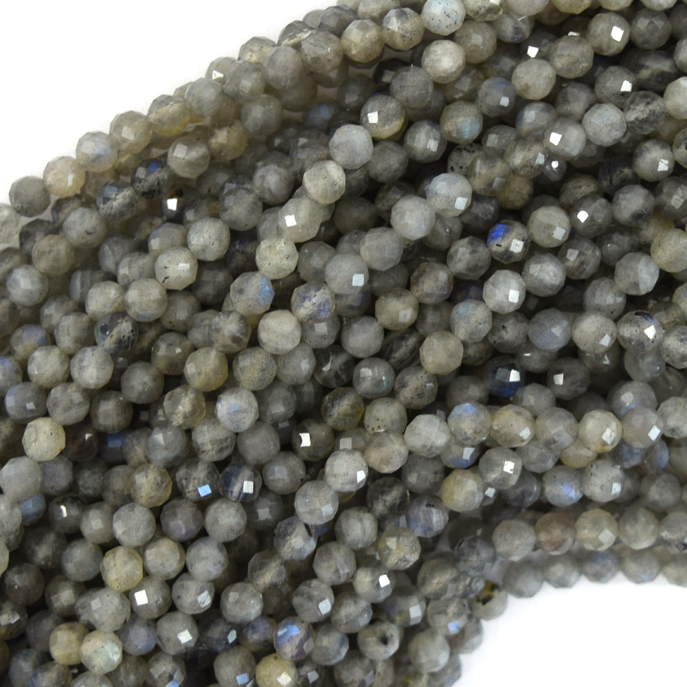 Natural Faceted Gray Labradorite Round Beads 15" Strand 4mm 6mm 8mm 10mm