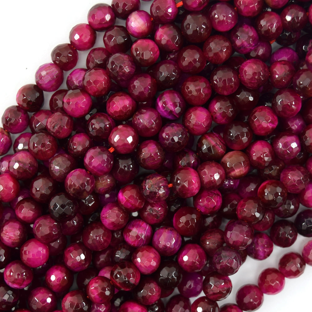 AA Faceted Magenta Tiger Eye Round Beads Gemstone 15" Strand 6mm 8mm 10mm
