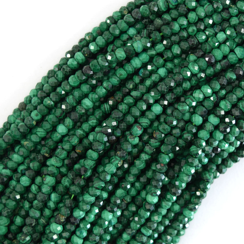 Natural Faceted Green Malachite Rondelle Beads 15.5" Strand 3mm 4mm 5mm 6mm 8mm