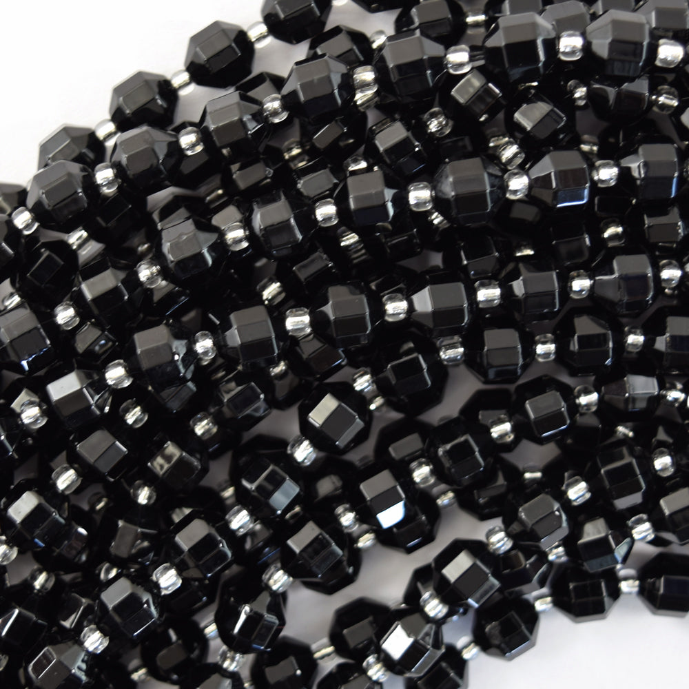 AA Black Onyx Prism Double Point Cut Faceted Beads 15.5" Strand 8mm 10mm