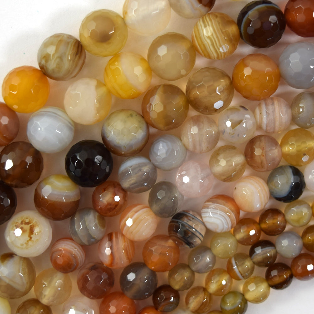 Natural Faceted Botswana Agate Round Beads Gemstone 15" Strand 6mm 8mm 10mm S2