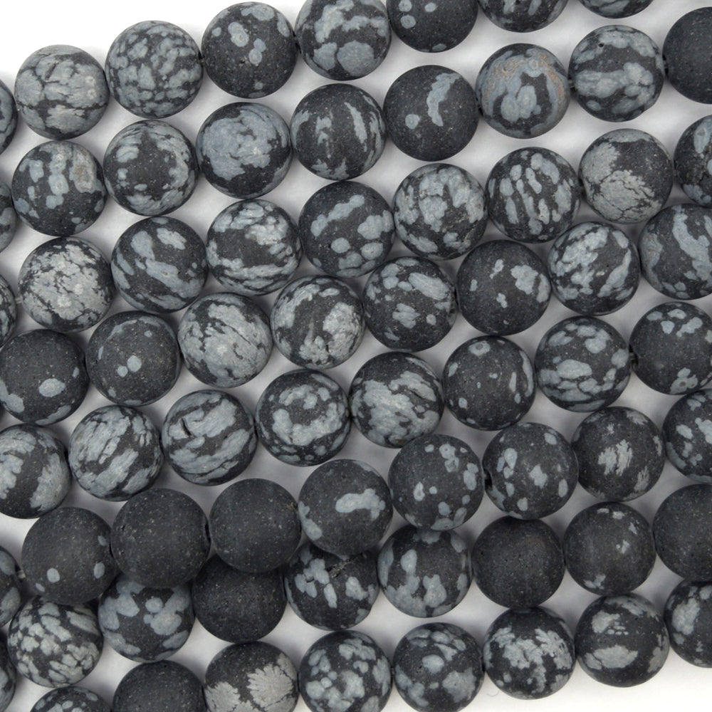 Natural Matte Black Snowflake Obsidian Round Beads 15" Strand 4mm 6mm 8mm 10mm