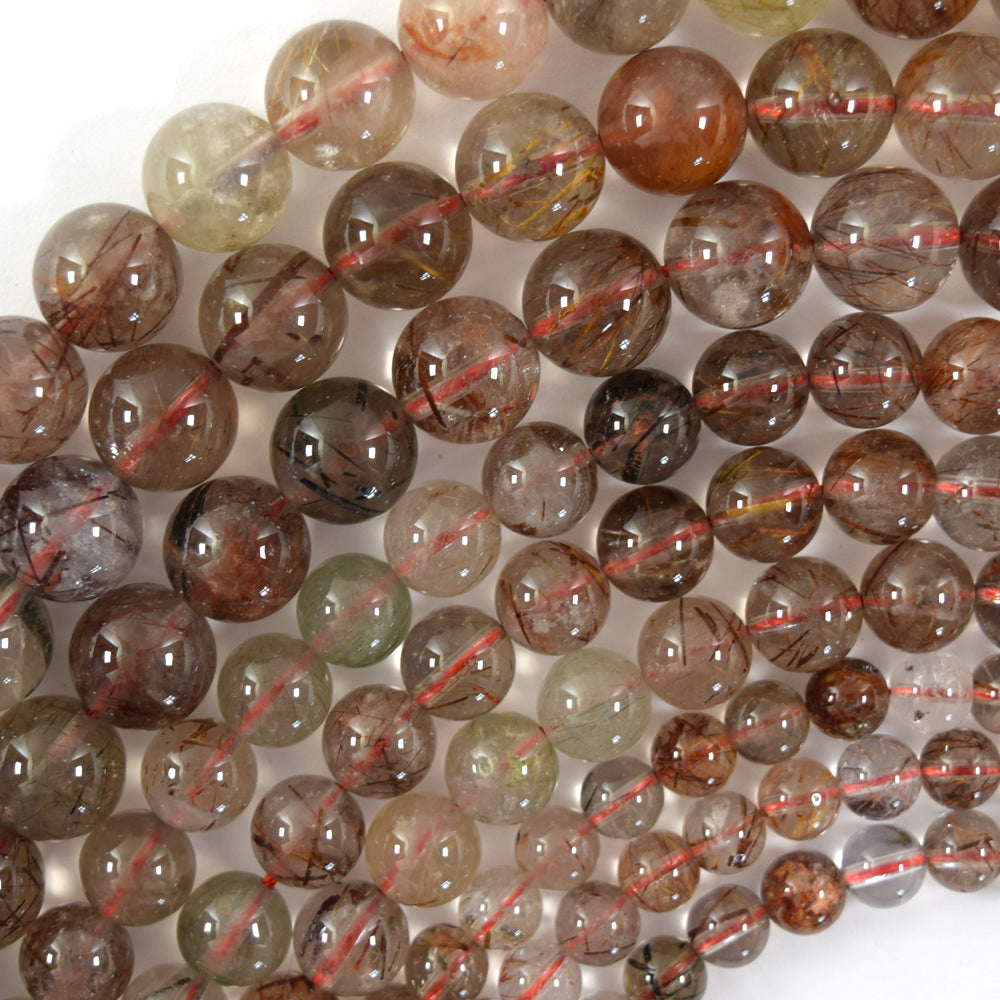 AA Natural Copper Rutilated Quartz Round Beads 15.5" Strand 6mm 8mm 10mm