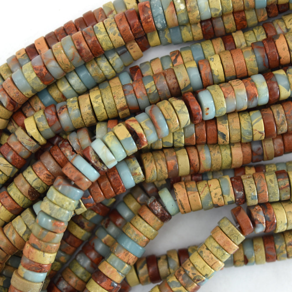 Natural Brown Blue Snake Skin Jasper Heishi Disc Beads 15.5" Strand 4mm 6mm 8mm