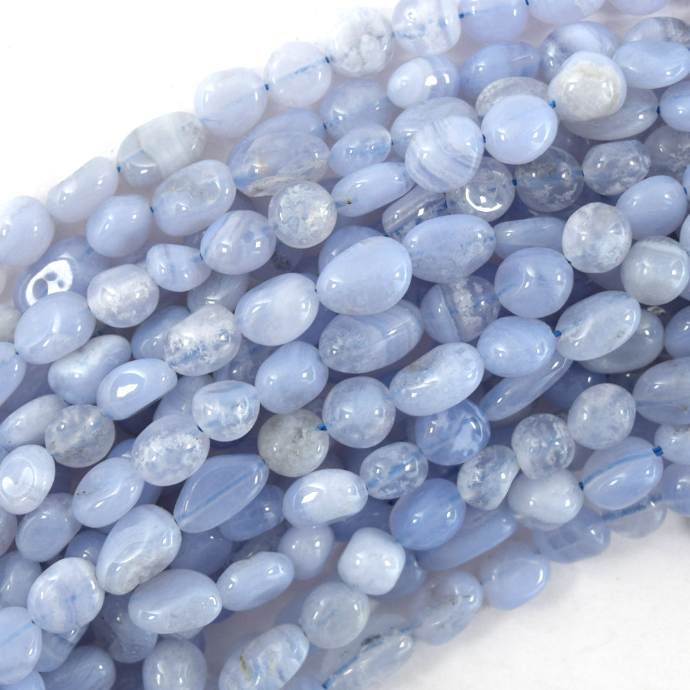 Natural Blue Lace Agate Pebble Nugget Beads 15.5" Strand 6mm - 8mm , 8mm - 10mm