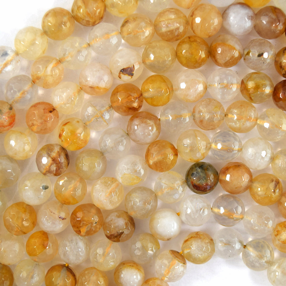 Natural Faceted Golden Healer Quartz Round Beads 15" Strand 6mm 8mm 10mm