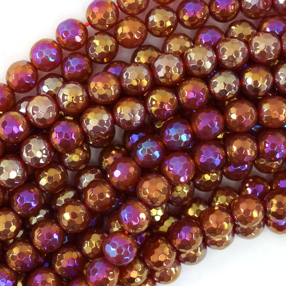 Mystic Titanium Faceted Red Carnelian Round Beads 15" Strand 6mm 8mm 10mm