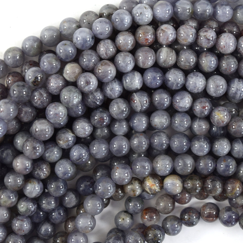 Natural Blue Iolite Round Beads Gemstone 15.5" Strand 6mm 8mm 10mm S1