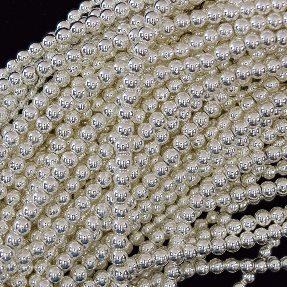 Bright Silver Hematite Round Beads 15.5" Strand 2mm 3mm 4mm 6mm 8mm
