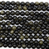 Natural Black Gold Obsidian Round Beads 15.5