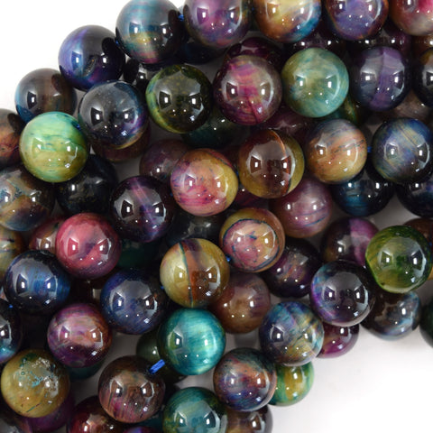 AA Rainbow Multicolor Tiger Eye Round Beads 15.5" 4mm 6mm 8mm 10mm 12mm S1