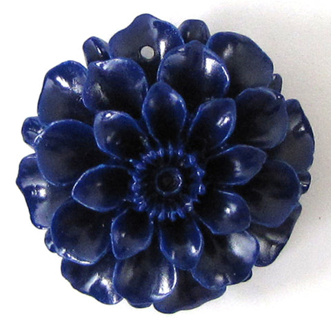 12mm synthetic dk blue coral carved chrysanthemum flower pendant bead 10pcs