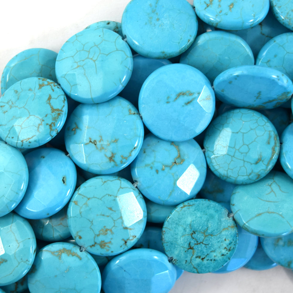 Faceted Blue Turquoise Coin Disc Beads Gemstone 15" Strand 6mm 8mm 20mm