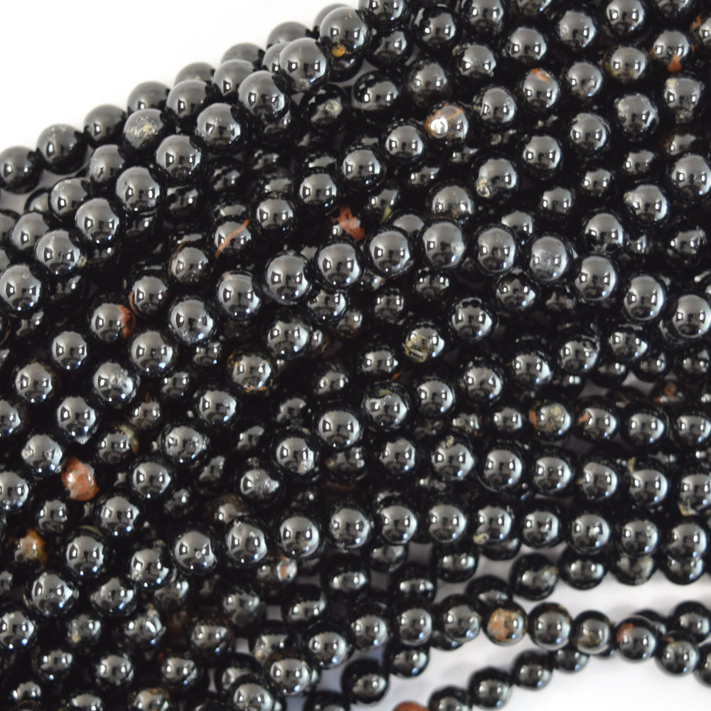 Natural Black Tourmaline Iron Matrix In Quartz Round Beads15.5" 4mm 6mm 8mm 10mm