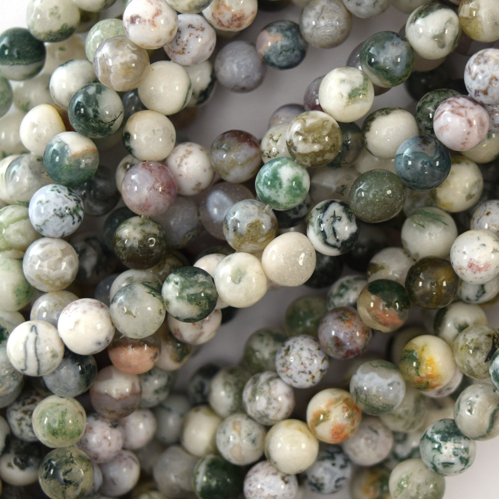 Natural Green White Tree Agate Round Beads Gemstone 15" Strand 4mm 6mm 8mm 10mm