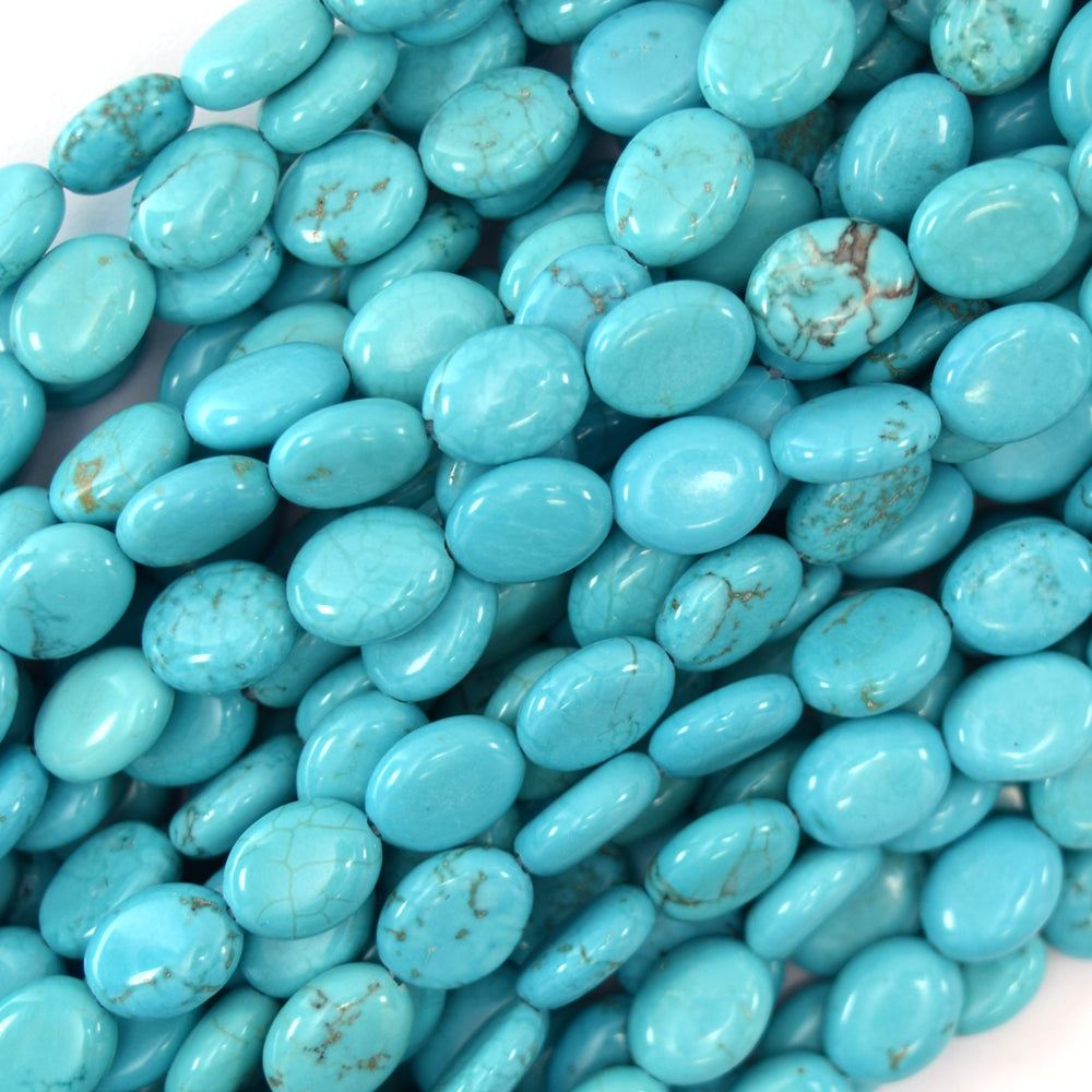 10mm blue turquoise flat oval beads 15" strand