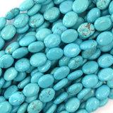10mm blue turquoise flat oval beads 15