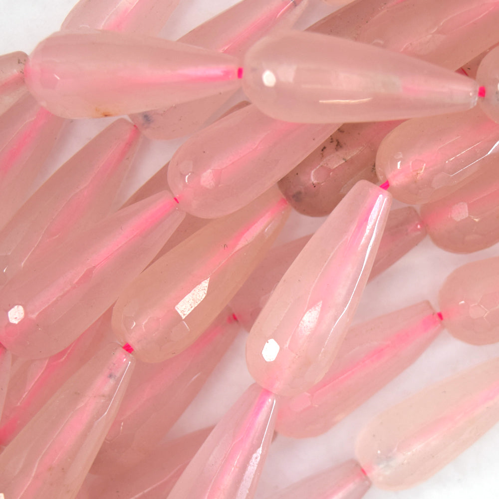 28mm faceted pink jade teardrop beads 15.5" strand