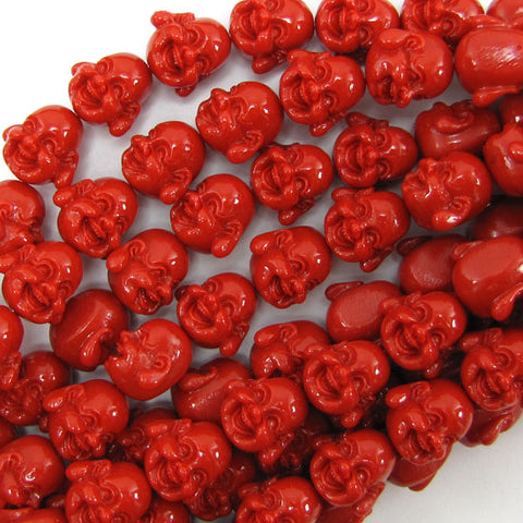 12mm synthetic coral carved buddha beads 14" strand 30 pcs rose pink