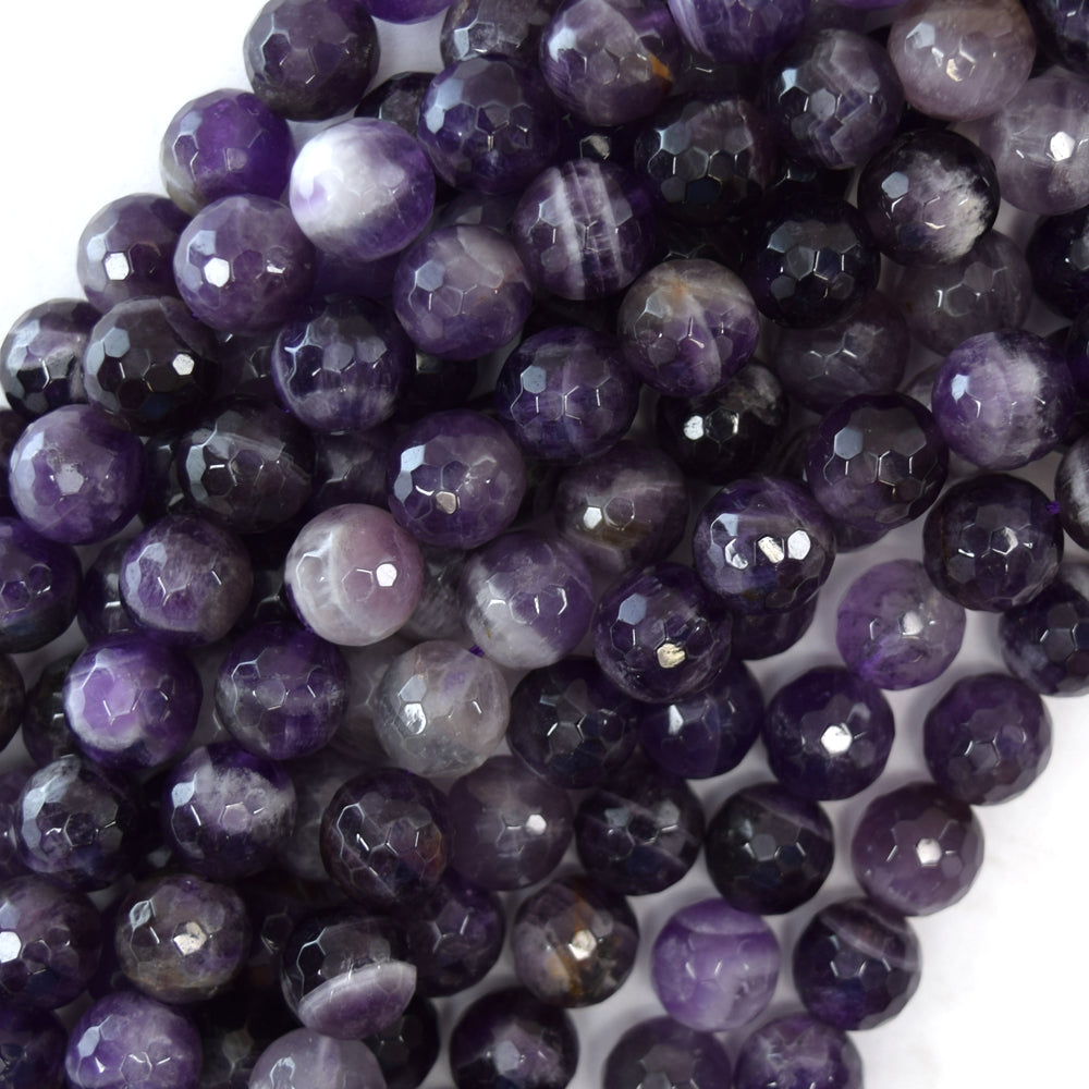 Natural faceted Purple Amethyst Round Beads Gemstone 15" Strand 6mm 8mm 10mm S2