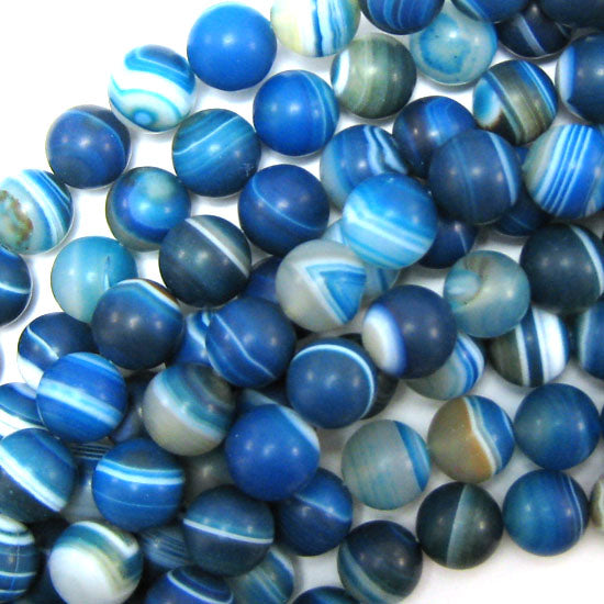 12mm matte blue stripe agate round beads 15.5" strand