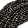 Natural Faceted Black Gold Obsidian Round Beads 15
