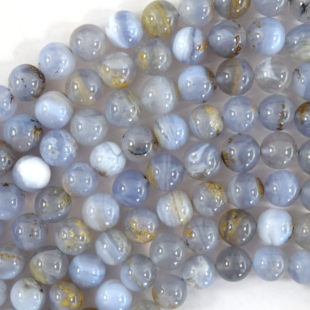 Natural Blue Lace Agate Chalcedony Round Beads 15" Strands Matrix 6mm 8mm 10mm