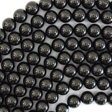 Natural Genuine Black Jet Round Beads Gemstone 15.5