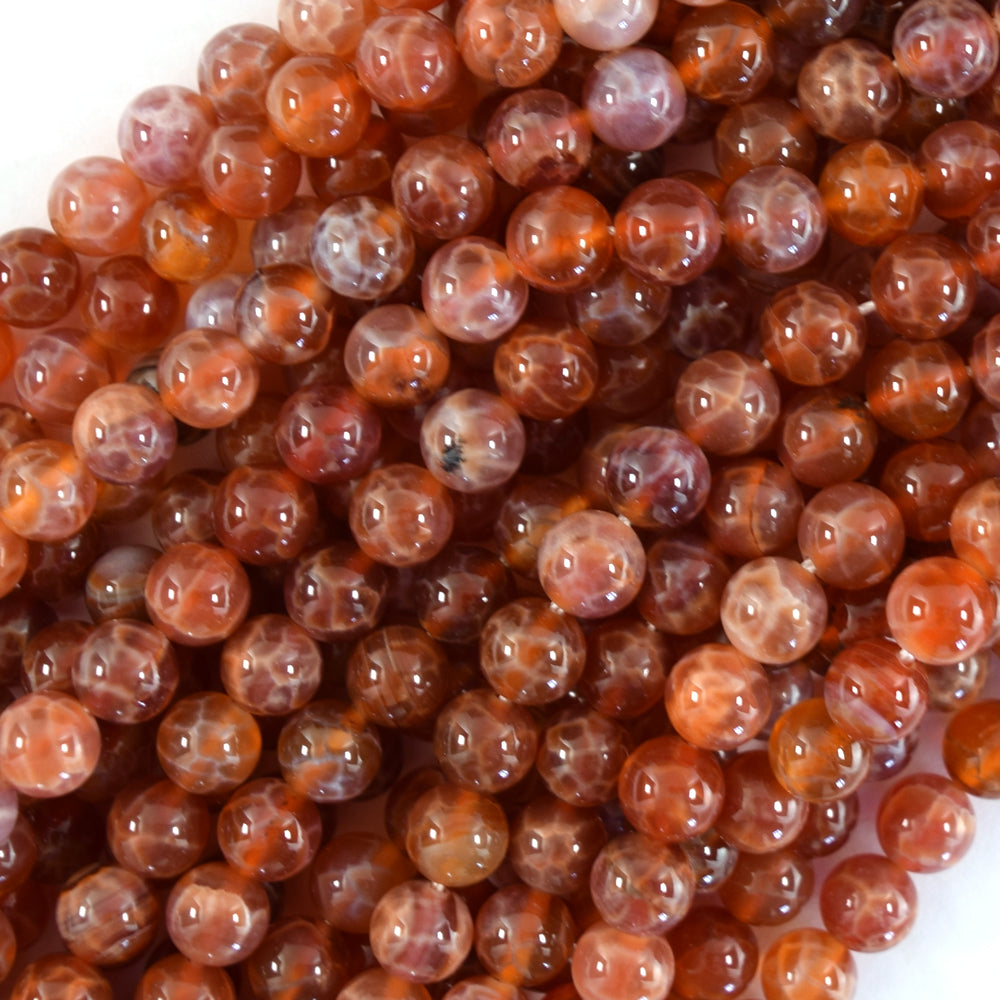 AA Orange Red Fire Agate Round Beads Gemstone 15" Strand 6mm 8mm 10mm