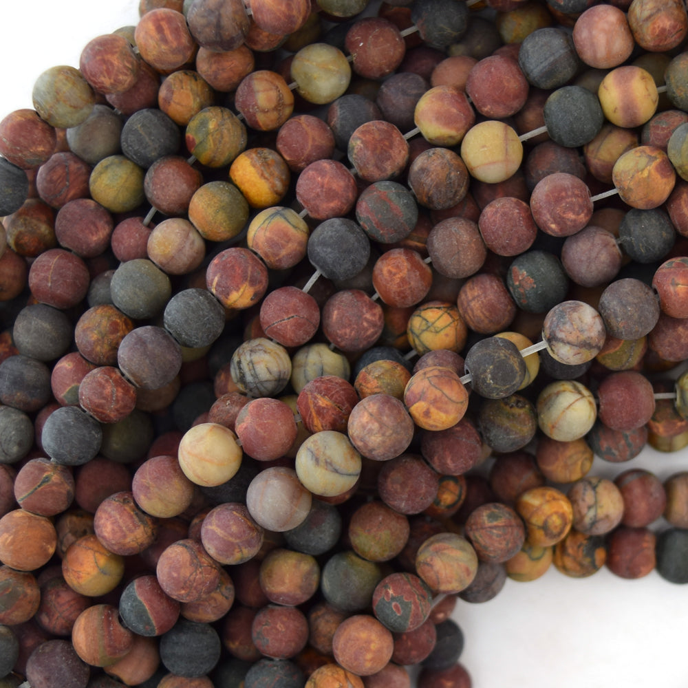 Natural Matte Multicolor Picasso Jasper Round Beads 15" 4mm 6mm 8mm 10mm 12mm