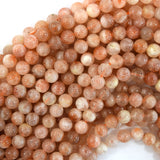 Natural Orange Gold Sunstone Round Beads Gemstone 15