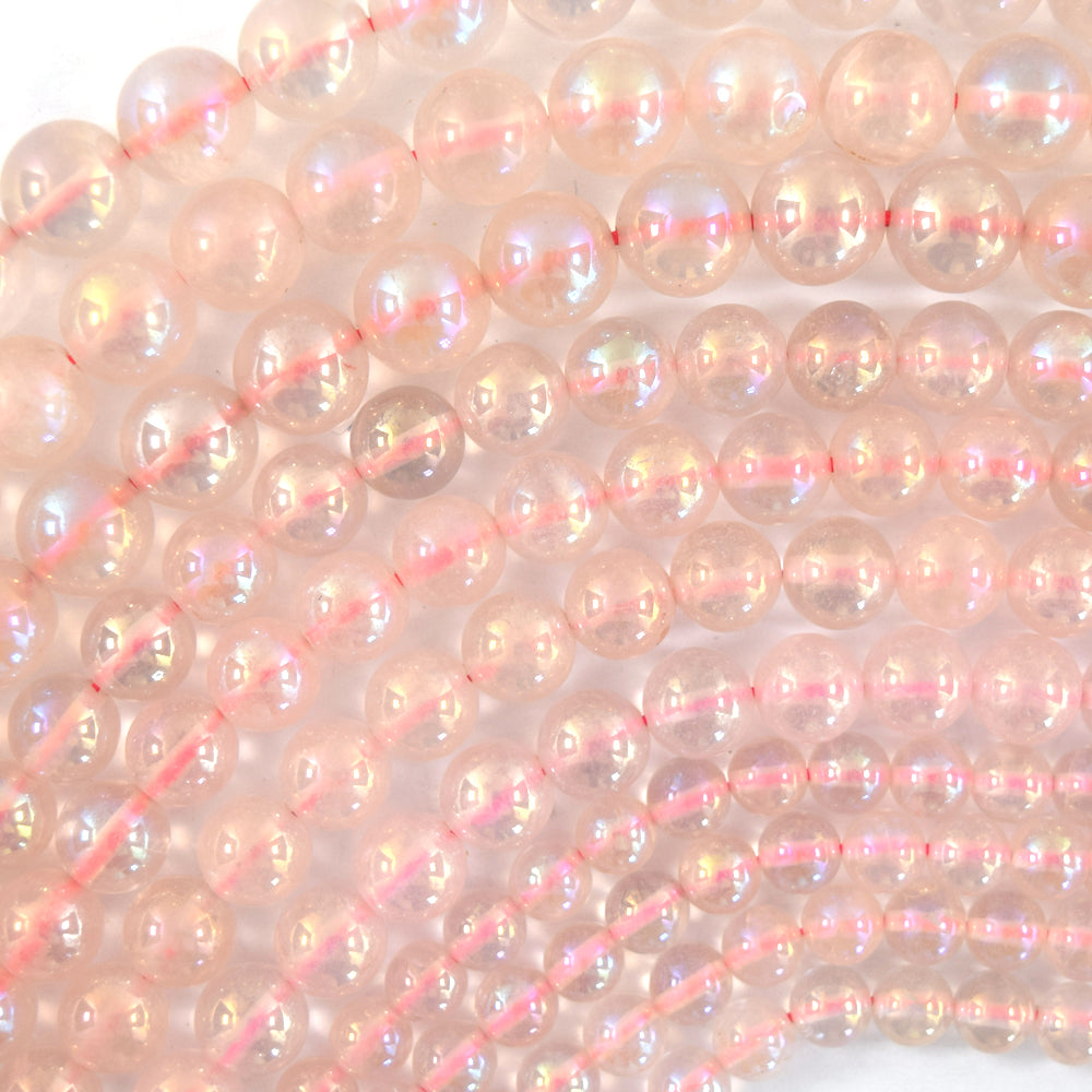 Mystic Titanium Pink Rose Quartz Round Beads Gemstone 15" Strand 6mm 8mm 10mm