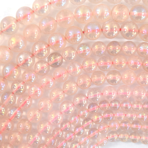 Mystic Titanium Faceted Pink Rose Quartz Round Beads 15" 6mm 8mm 10mm 12mm