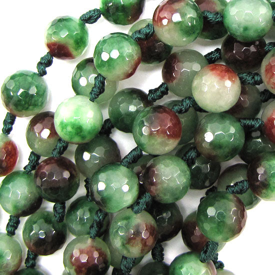 14mm faceted jade round beads 10" strand brown green