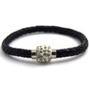 6mm black braided leather steel magnetic clasp bracelet