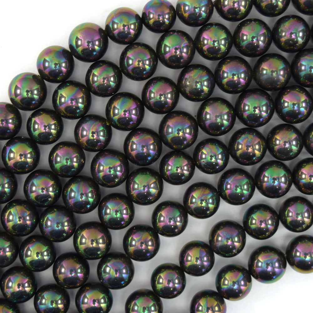 Rainbow Peacock Shell Pearl Round Beads 15.5" Strand 6mm 8mm 10mm