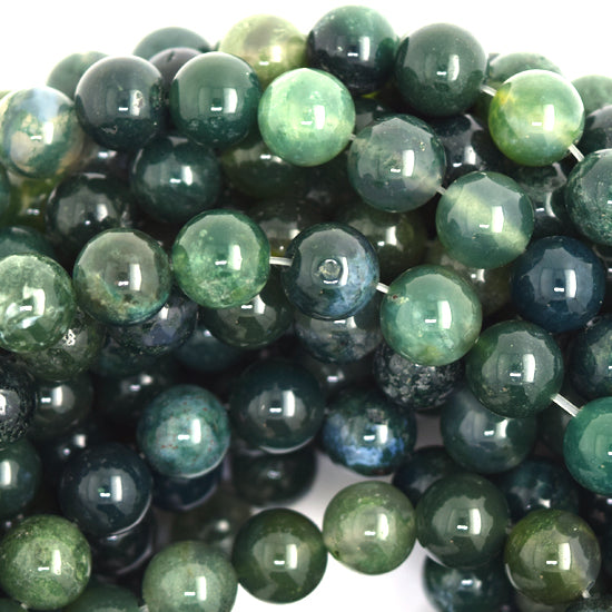 Natural Green Moss Agate Round Beads Gemstone 15" Strand 4mm 6mm 8mm 10mm 12mm