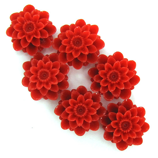 18mm synthetic coral chrysanthemum flower beads 15" strand red 20 pieces