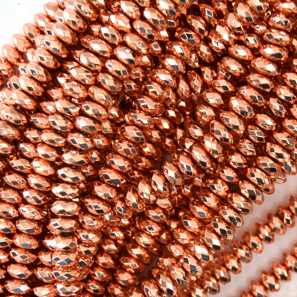 Faceted Rose Gold Hematite Rondelle Button Beads 15.5" Strand 3mm 4mm 6mm