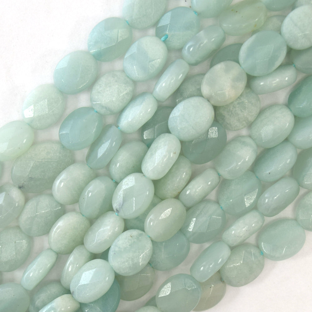 10mm natural faceted blue amazonite flat oval beads 15.5" strand