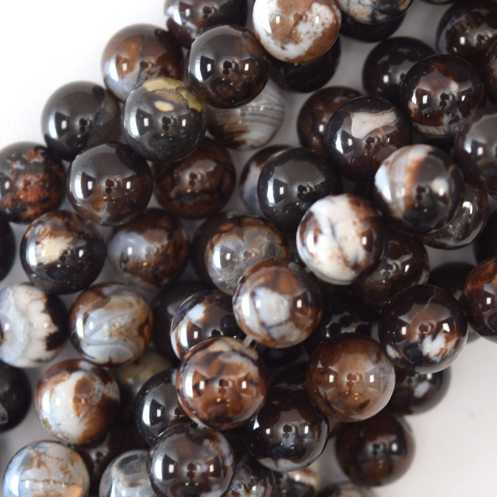 Dark Brown Agate Round Beads Gemstone 15" Strand 6mm 8mm 10mm 12mm